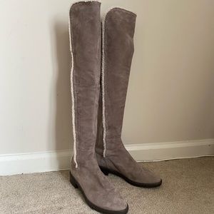 Light grey suede sherpa Stuart Weitzman boots